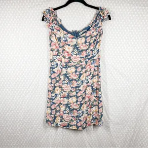 Abercrombie‎ & Fitch Blue Pink Floral Linen Blend Mini Dress thumbnail 2