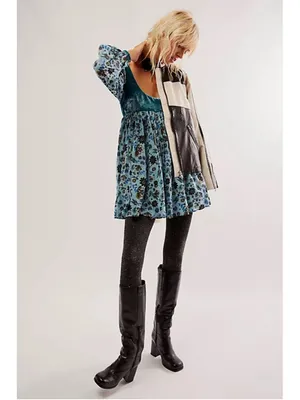 Free People Marsha Mini Velvet Retro Dress Empire Waist Size M Teal NWT thumbnail 3