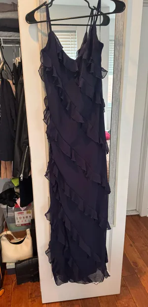Navy Blue Ruffle Dress Size 6 thumbnail 1