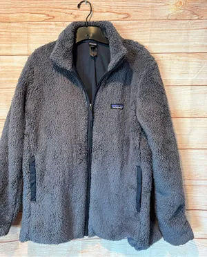Patagonia Gray Fuzzy Full-Zip Fleece Jacket WOMENS LG thumbnail 1
