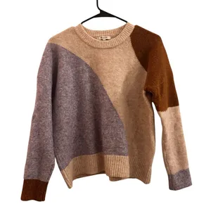 Madewell Cream Purple Brown Wool Blend Sweater Women Sz S thumbnail 1