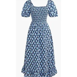 J. Crew Smocked Midi Dress with Puff Sleeves Sz. XS thumbnail 2