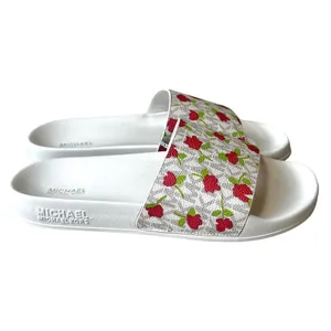 MICHAEL KORS Signature Vanilla Cream Floral Monogram Logo Slip On Slides thumbnail 3