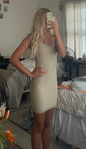 Beige Textured Pencil dress Tan Size M thumbnail 1