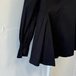 Pomander Place‎ V-Neck Smocked Cuff Poplin Top Y20953T Small Black Casual thumbnail 4