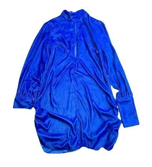 Asos Royal Blue Velvet Long Sleeve Cut Out Long Blouse‎ Size 4 NWT thumbnail 1