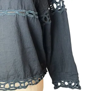 Pam &‎ Gela Shirt Women Small Black Cotton Crochet Lace Top Boho Peasant Gothic thumbnail 5