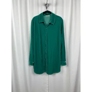 Soft Surroundings Green Velvet Button Up Blouse Sz.L thumbnail 7