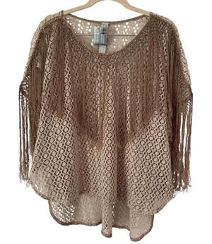 Free People New Romantics Open Crochet Fringe Top Size Small thumbnail 1