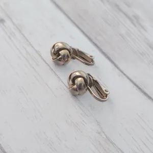 Vintage Clip On Earrings Twisted Design 3/8" - Heavy Tarnish/Discoloration thumbnail 3
