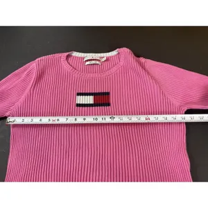 Tommy Hilfiger Ribbed Knit Sweater Womens XL Pink Flag Logo Y2K Preppy FLAW thumbnail 10