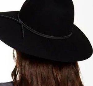 Phenix Black 100% Wool Leather Band Wide Brim Hat thumbnail 1