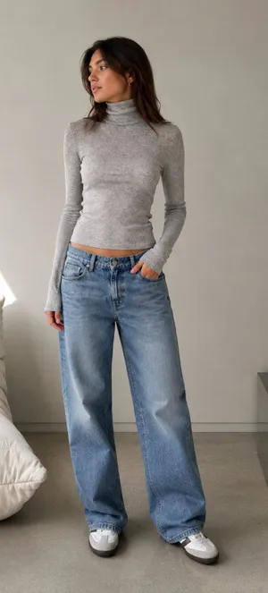 Wilfred Aritzia Ribbed Mock Neck Top Heather Gray Medium thumbnail 1