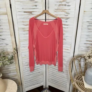 FREE PEOPLE Women's Large Santa Clara Oversized V Neck Thermal Sweater Top Pink thumbnail 12