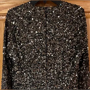 French Connection Emille Sparkle Black & Gold‎ Sequined Dress Sheer Sleeves Sz 4 thumbnail 10