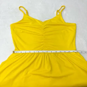 Yathon Yellow Ruched Front Midi‎ Sundress with Spaghetti Straps Size L thumbnail 5