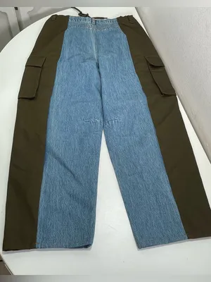 Future Collective Women's 10 Colorblock Denim Olive Cargo Pants Boho preowned go thumbnail 9