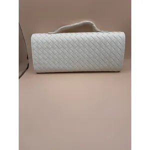 Few Moda East West Clutch Woven Faux‎ Leather White Gold Turn Lock Crossbody Bag thumbnail 4