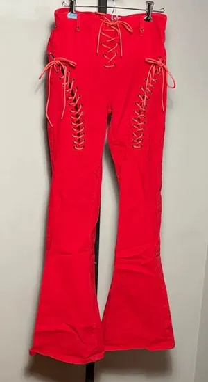 Edikted × Dolls Kill Small Engine Red Corset Flare Jeans Pants Lace thumbnail 1