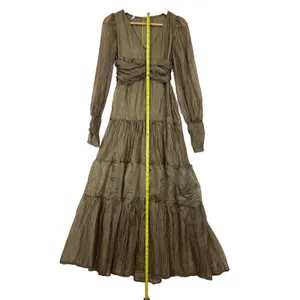 Sheer‎ Crinkle Tiered Maxi Dress Women's S Khaki Ethereal Romantic Coquette Chic thumbnail 13