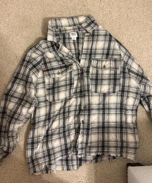 Urban Outfitters BDG Vintage Flannel Neutral Grey and Cream Stripe Colorway thumbnail 1