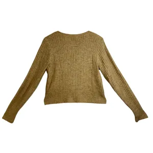 Abercrombie & Fitch Tan Brown Ribbed Knit Button Cropped Cardigan Sweater Size M thumbnail 3