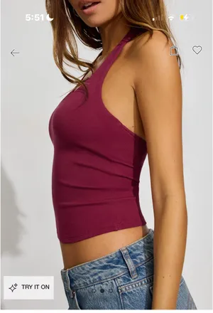 garage burgundy halter crop top tank thumbnail 4