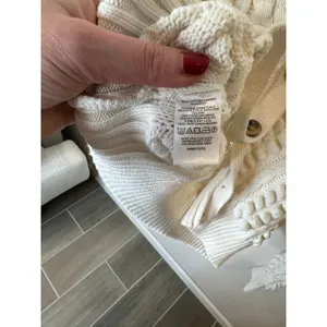 Ann Taylor Weekend Womens Cream‎ 100% Cotton Chunky Cable Bobble Knit Cardigan L thumbnail 3