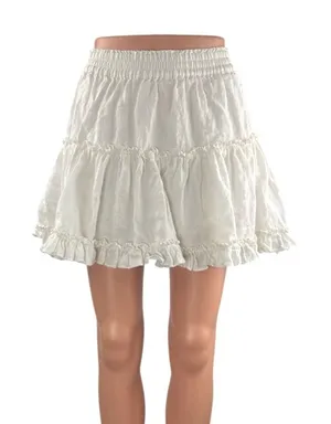 Hill House Home Paz Womens White Ruffle Tiered Mini Flounce Flare A-Line Skirt S thumbnail 1