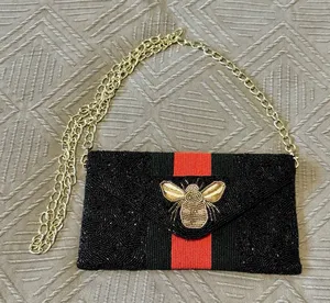 Pria Handcrafted Bee Envelope‎ Black Clutch NWOT Beaded Wallet thumbnail 1