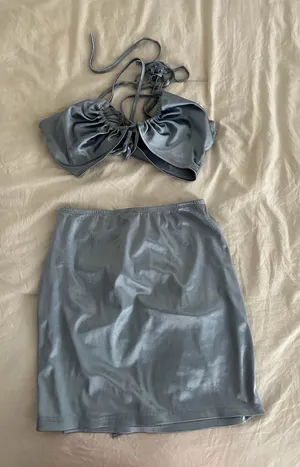 shein light blue metallic skirt & top thumbnail 2