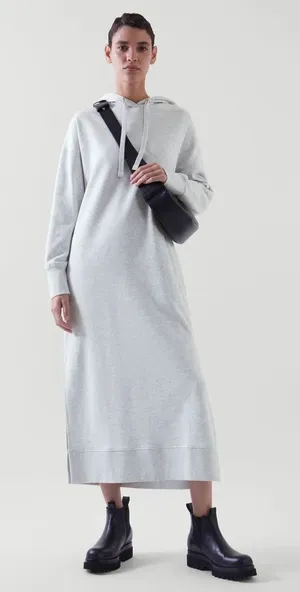 COS Relaxed Fit Maxi Sweatshirt Dress Heather Gray‎ Hooded Cotton Fleece Small thumbnail 1