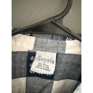 Cascade Vintage Cottage Blue White Checkered Floral Embroidered Cotton Shirt‎ L thumbnail 6