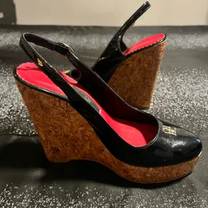 Womens 36 CH Carolina Herrera black slingback high cork platform wedge heel thumbnail 7