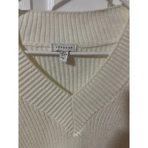 Topshop Womens Cream White Oversized V-Neck Chunky Ribbed Knit Sweater‎ Tunic S thumbnail 3