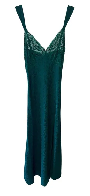 Vintage Victoria’s Secret Emerald Green Lace Sequin Midi Slip‎ Large thumbnail 1