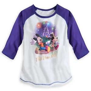 Disney Ladies Shirt - Storybook Mickey And Friends - Purple Raglan Sz XL thumbnail 2