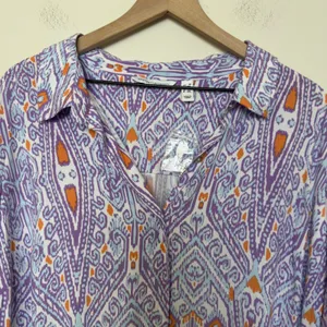 NEW Canyon Retreat‎ Women Messa Shirt Dress 1X Purple Ikat Paisley Purple Resort thumbnail 3