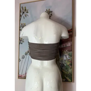 PrettyLittleThing Taupe Brown Ruched Midaxi Skirt Bandeau Top Set Size 12 thumbnail 6
