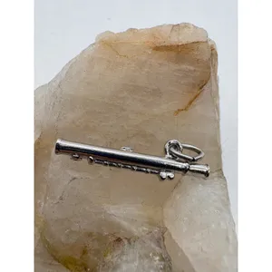 Vintage Silver Tone Flute Musical Instrument Charm‎ Magnetic Pendant 1 Inch thumbnail 2
