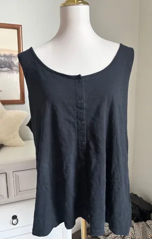 Black Button Front Tank Top Sleeveless Scoop Neck Old Navy XL Casual Summer thumbnail 1
