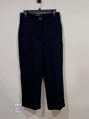 Sezane High Waist Straight Leg Wool Blend Pants Trousers-Black-Size 38 (US 6) thumbnail 2
