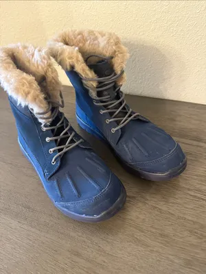 UGG Cecile Navy Blue Leather Sheepskin Duck Boots 1014361K Size 5 thumbnail 3