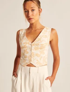 Abercrombie & Fitch Linen Blend Top Vest Sz Medium Floral Print thumbnail 4