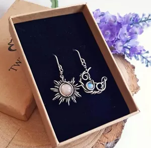 Boho Opal Sun and Moon Drop Dangle Earrings Moonstone thumbnail 4