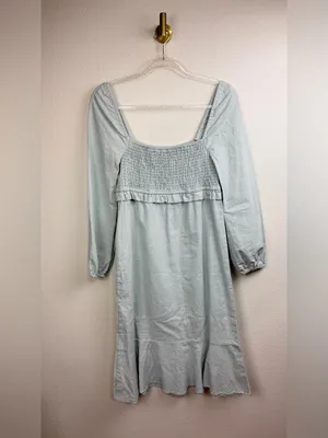 7 For All Mankind Linen Cotton Blend Long Sleeve Smocked Ruffle Dress Size S thumbnail 2