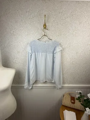 Cloth & Stone Light Blue Tencel Smocked Pullover Peasant Blouse - Size - Medium thumbnail 5