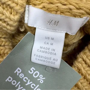 H&M Chunky Knit Funnel‎ Neck Barrel Sleeve Crop Sweater Yellow Medium thumbnail 9