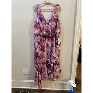 XSCAPE Women's Printed Chiffon High-Low Midi Dress Pink Floral Size 6 thumbnail 7
