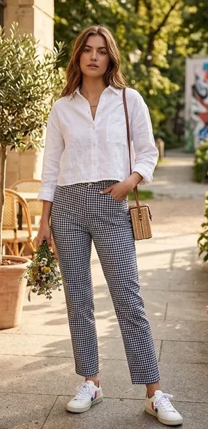 John Galt X Brandy Melville High Rise Gingham Tilden Ankle Cropped Pants Size S thumbnail 1